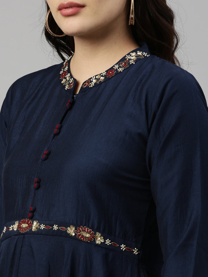 Neerus Blue silk solid kurta - detail view 5