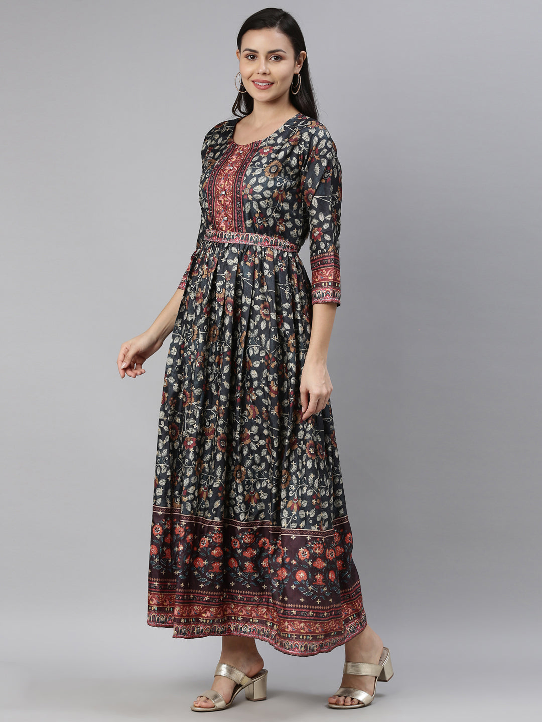 Neerus Grey modal printed kurti - side view