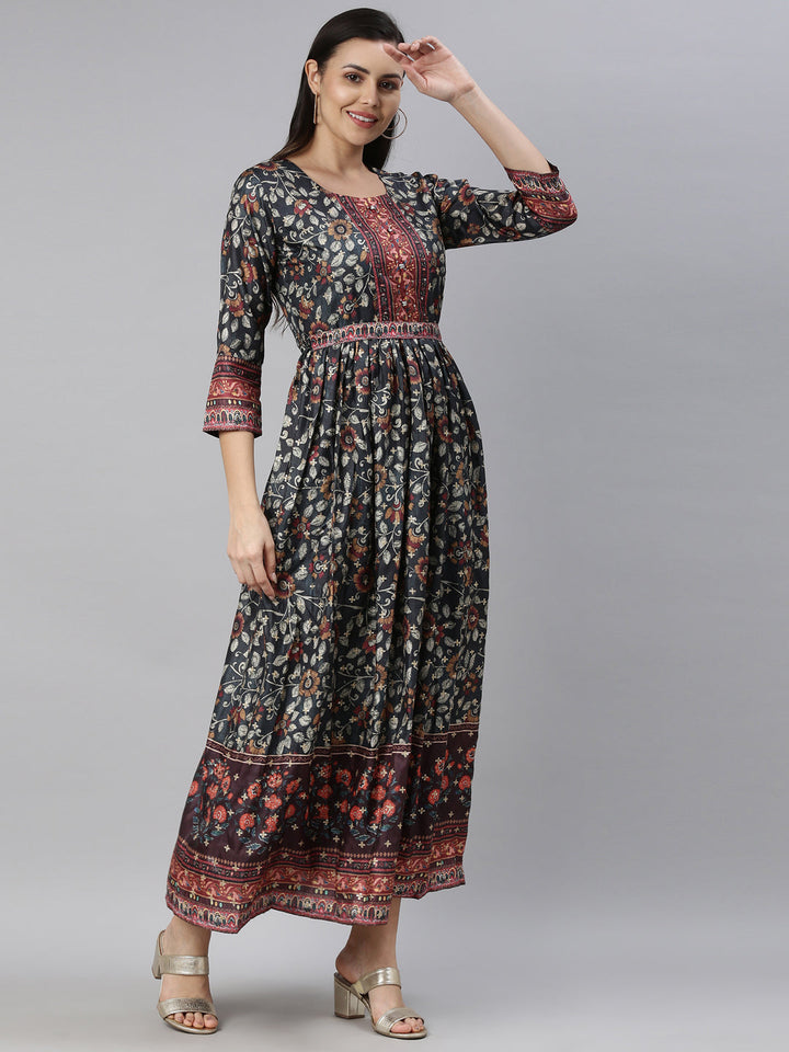 Neerus Grey modal printed kurti - detail view 1