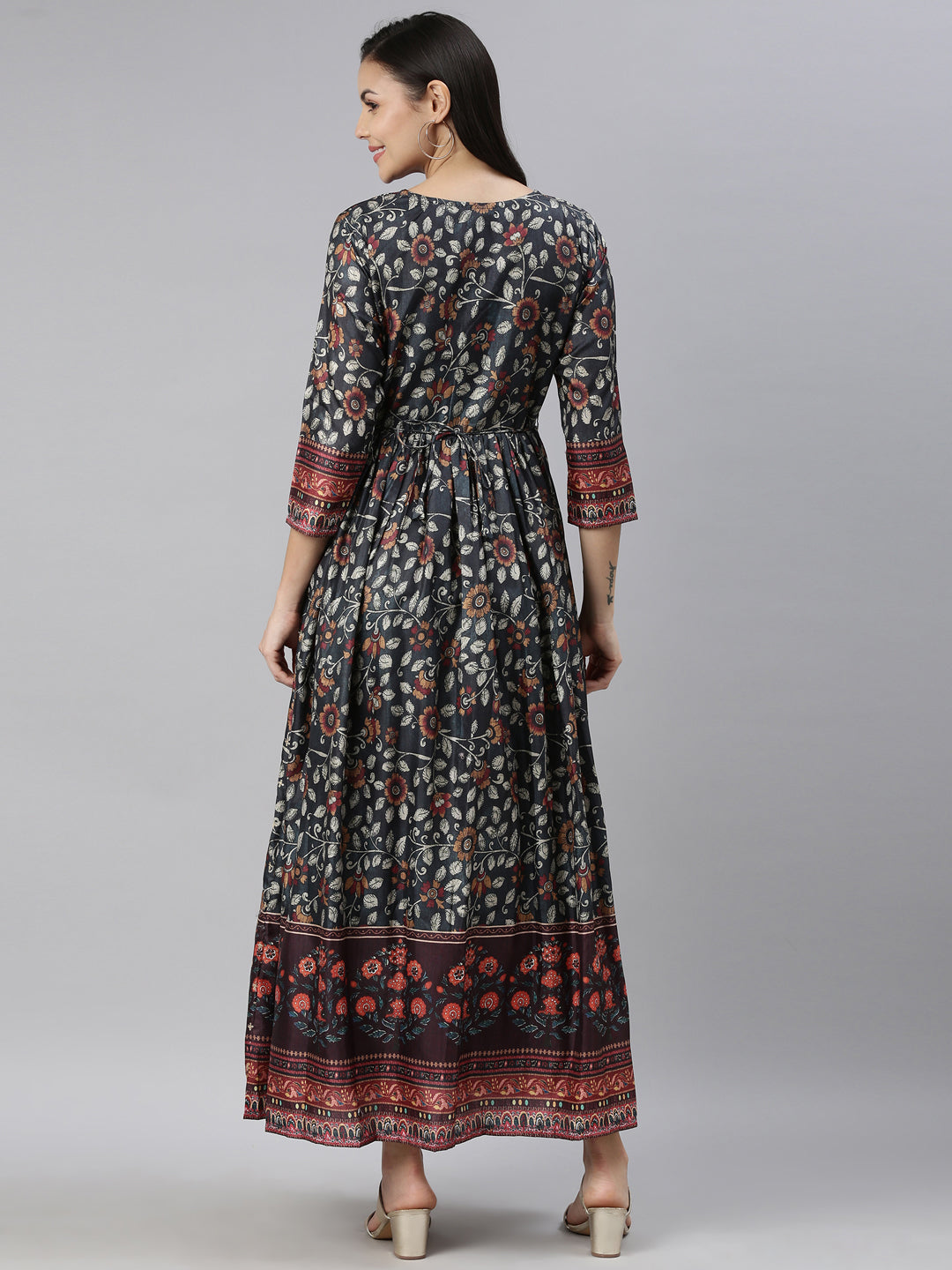 Neerus Grey modal printed kurti - detail view 2