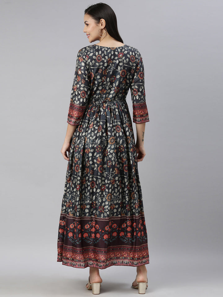 Neerus Grey modal printed kurti - detail view 2