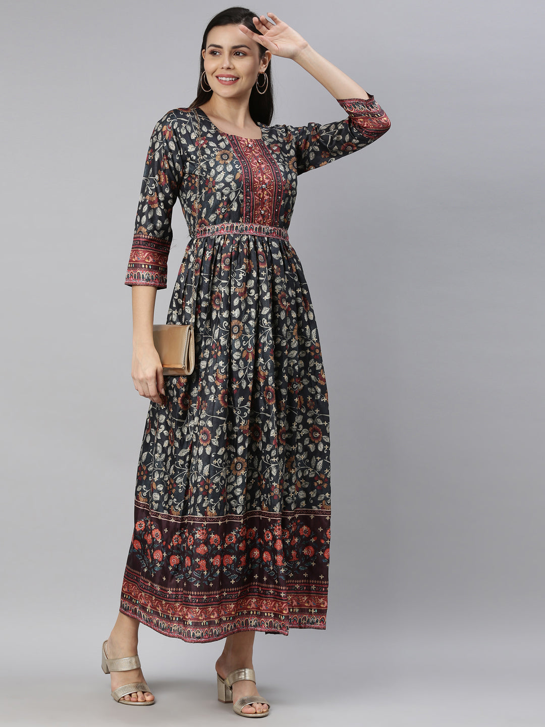 Neerus Grey modal printed kurti - detail view 3
