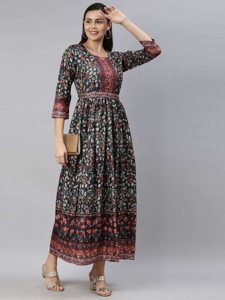 Neerus Grey modal printed kurti - detail view 3