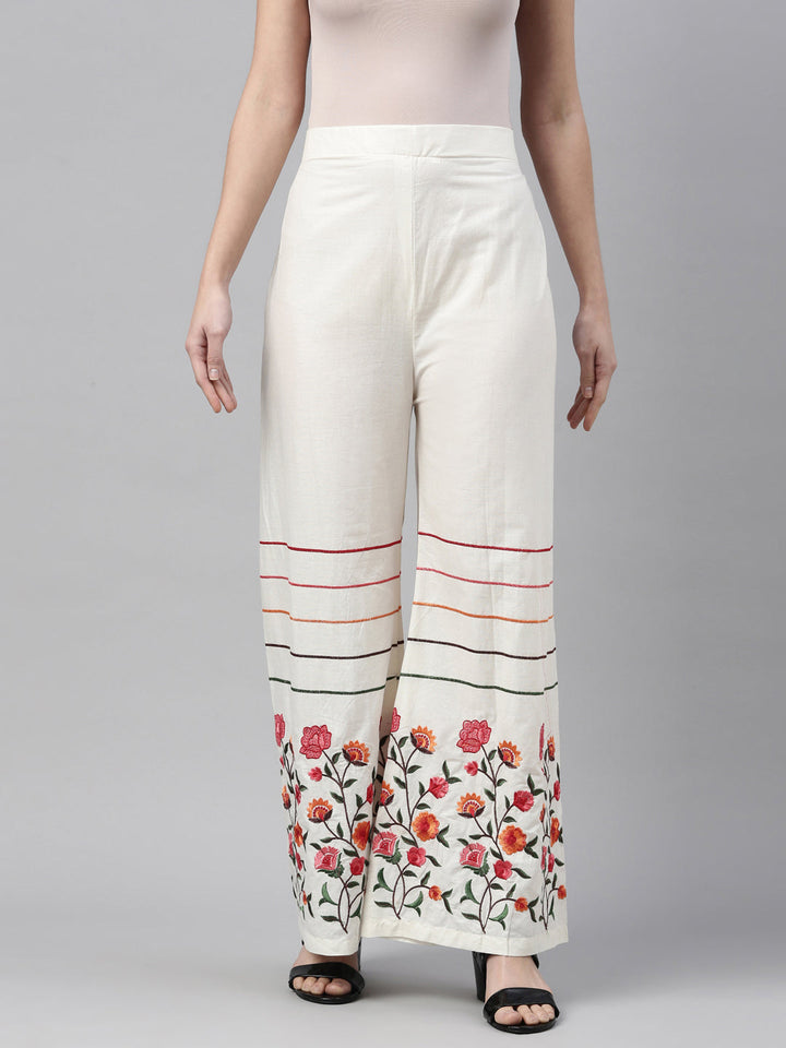 Neerus White cotton solid palazzo bottom - back view