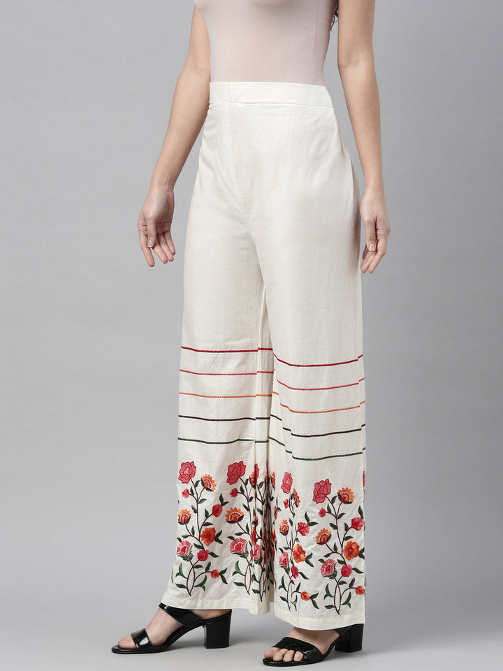 Neerus White cotton solid palazzo bottom - side view