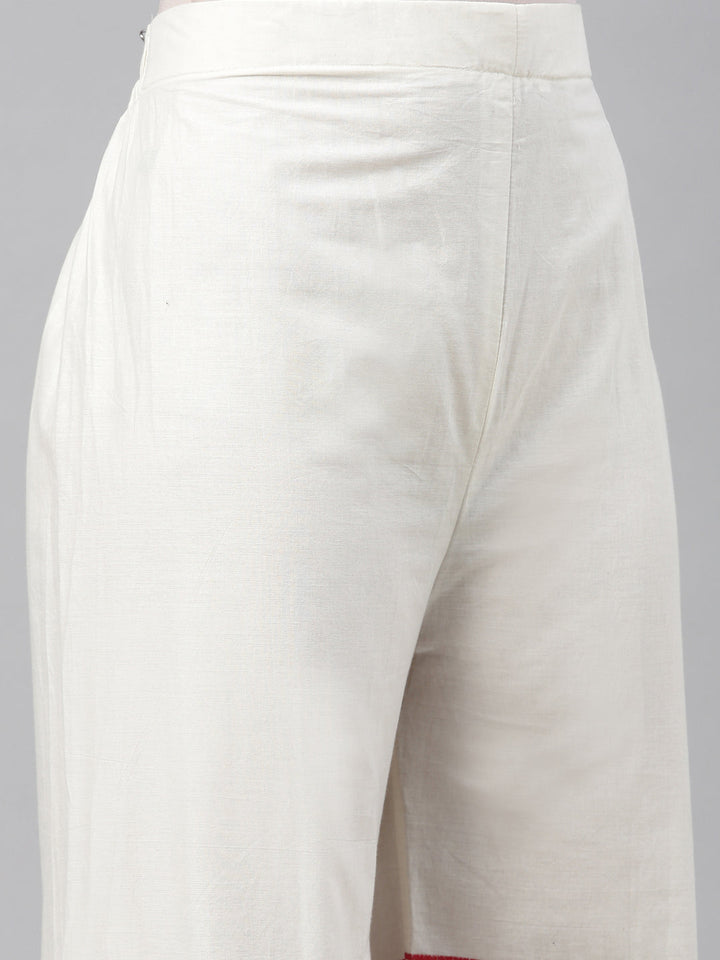 Neerus White cotton solid palazzo bottom - detail view 5