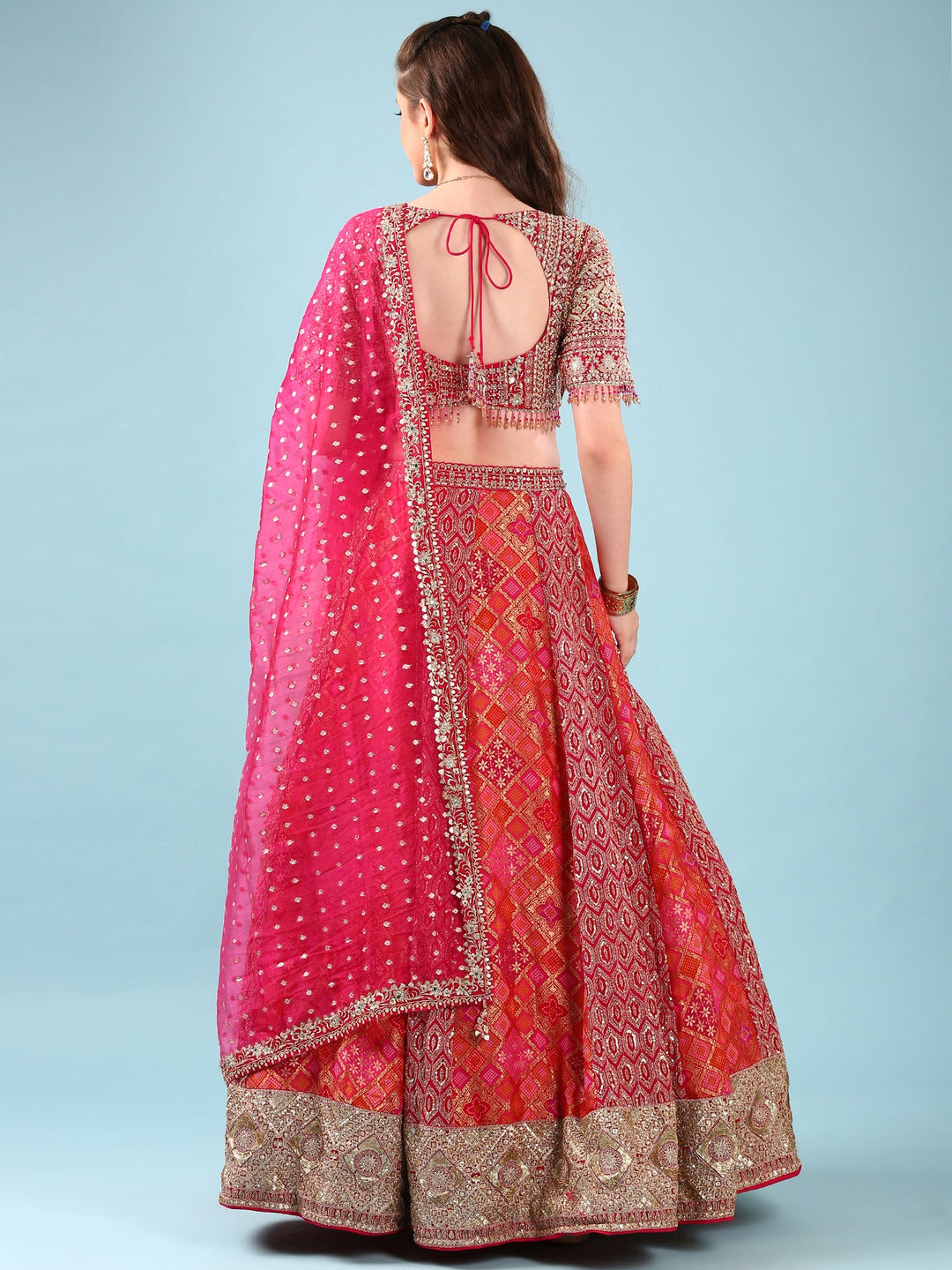Neerus Pink Banarasi embroidered lehenga set - side view