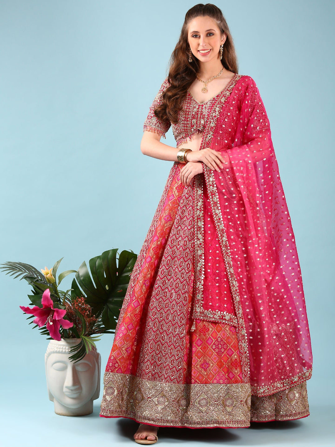 Neerus Pink Banarasi embroidered lehenga set - detail view 2