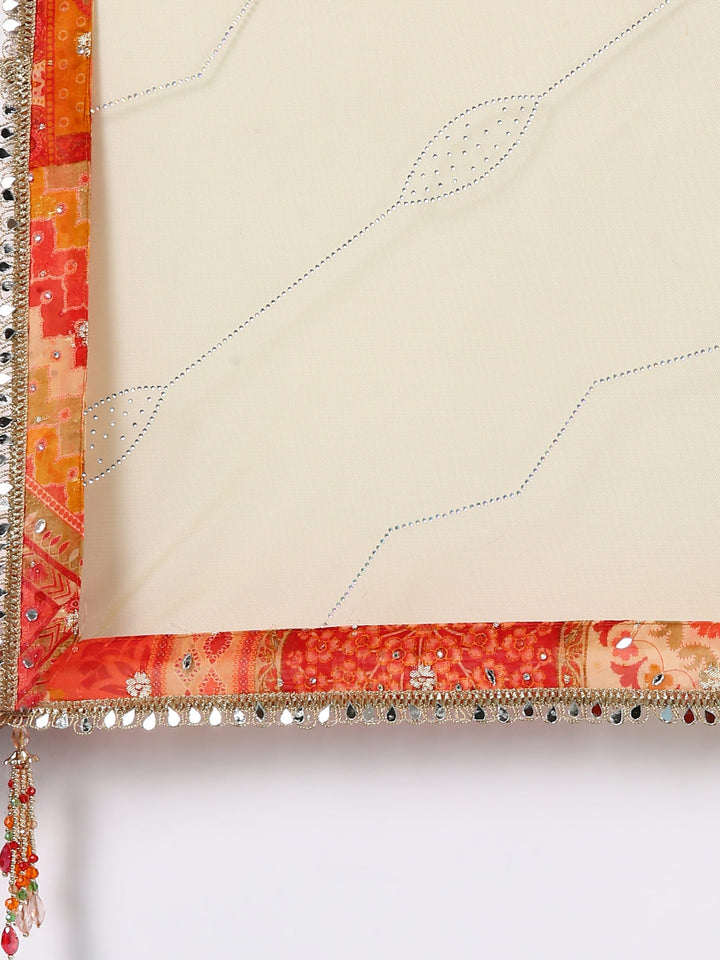 Neerus Orange Chinon hand embroidered ghagra lehenga set - detail view 4