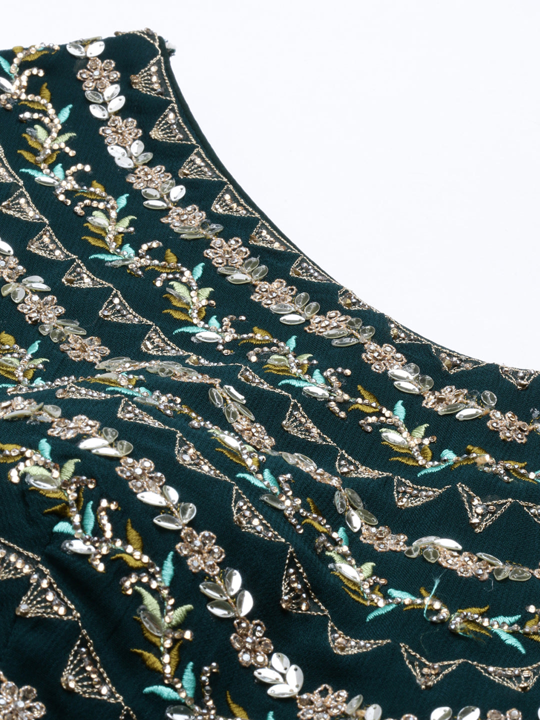 Neerus Green georgette anarkali dress - back view