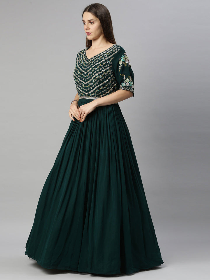 Neerus Green georgette anarkali dress - side view