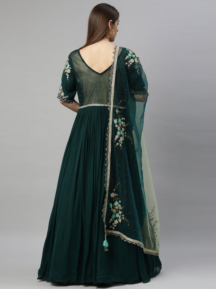 Neerus Green georgette anarkali dress - detail view 2