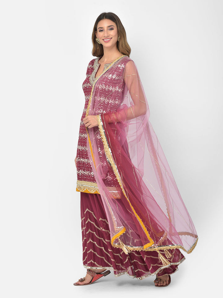 Neerus Maroon georgette embellished kurta set - side view