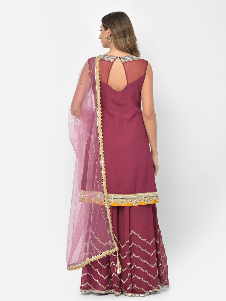 Neerus Maroon georgette embellished kurta set - detail view 2