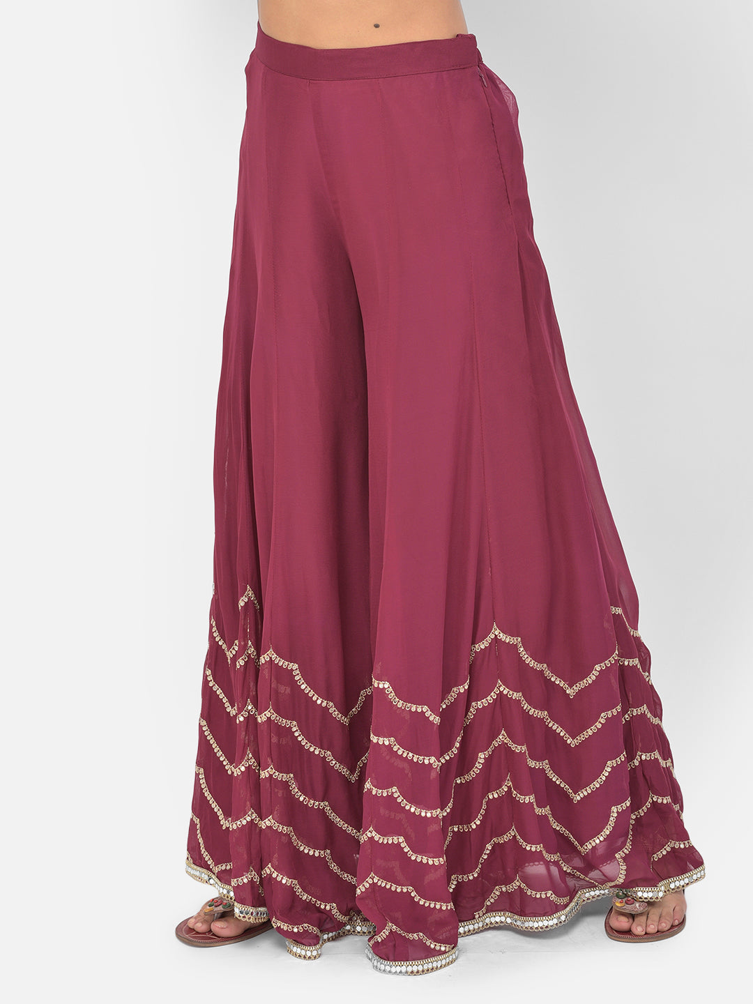 Neerus Maroon georgette embellished kurta set - detail view 13