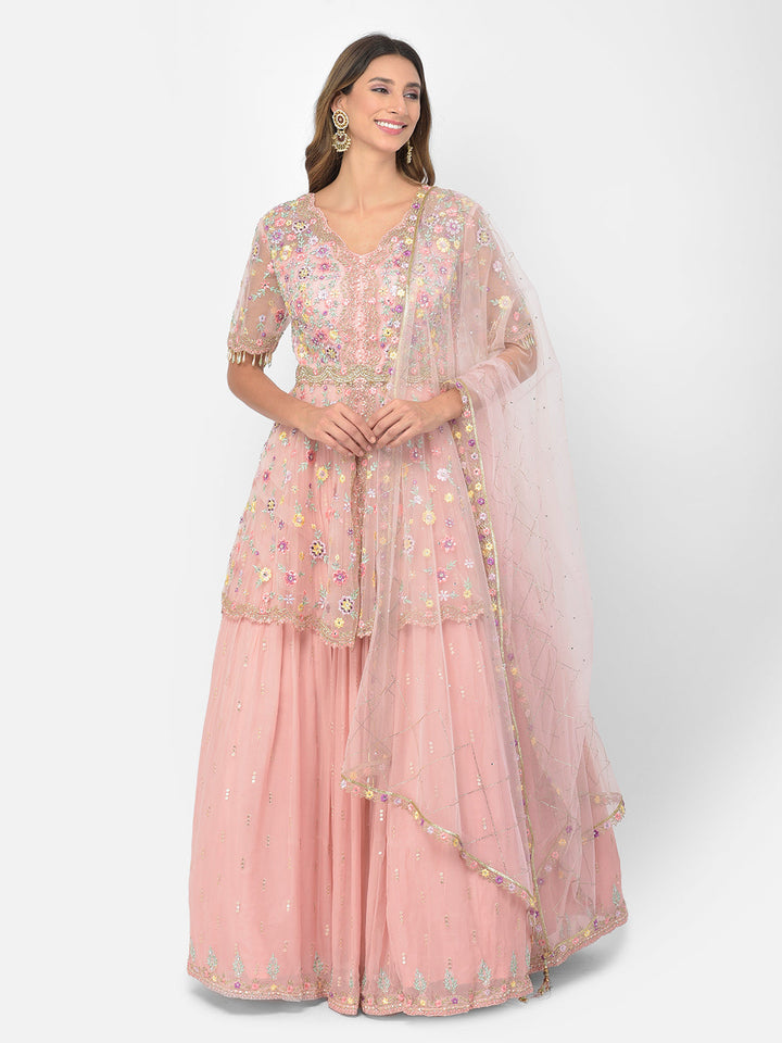 Neerus Pink georgette embellished kurta set - detail view 5