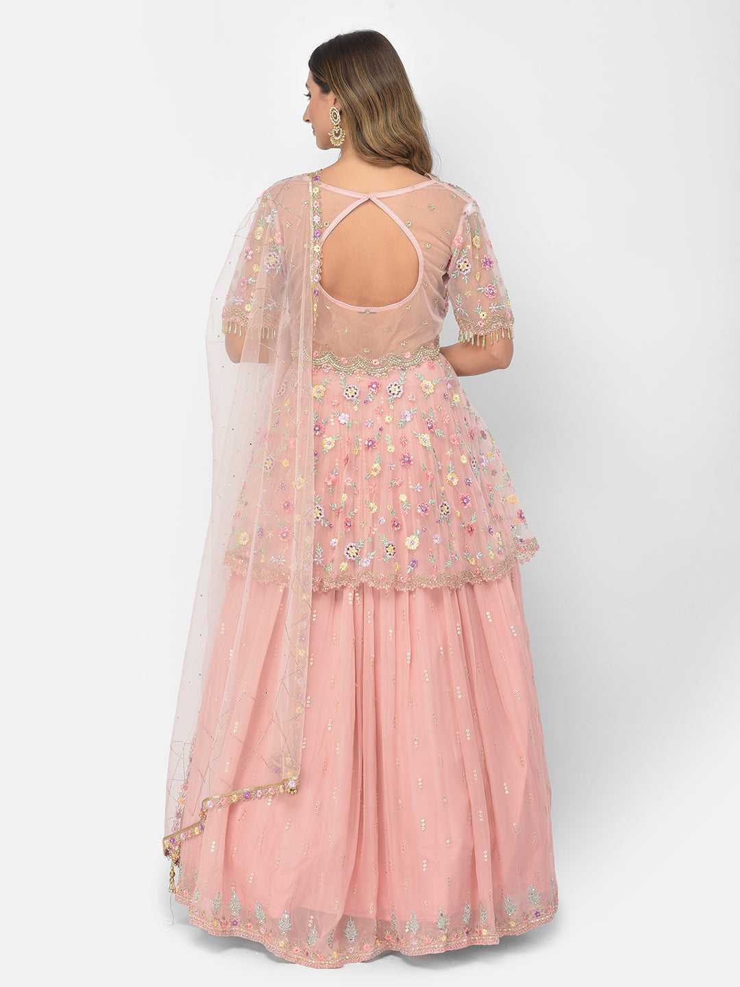 Neerus Pink georgette embellished kurta set - detail view 1