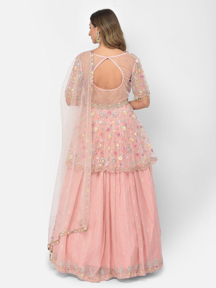 Neerus Pink georgette embellished kurta set - detail view 1