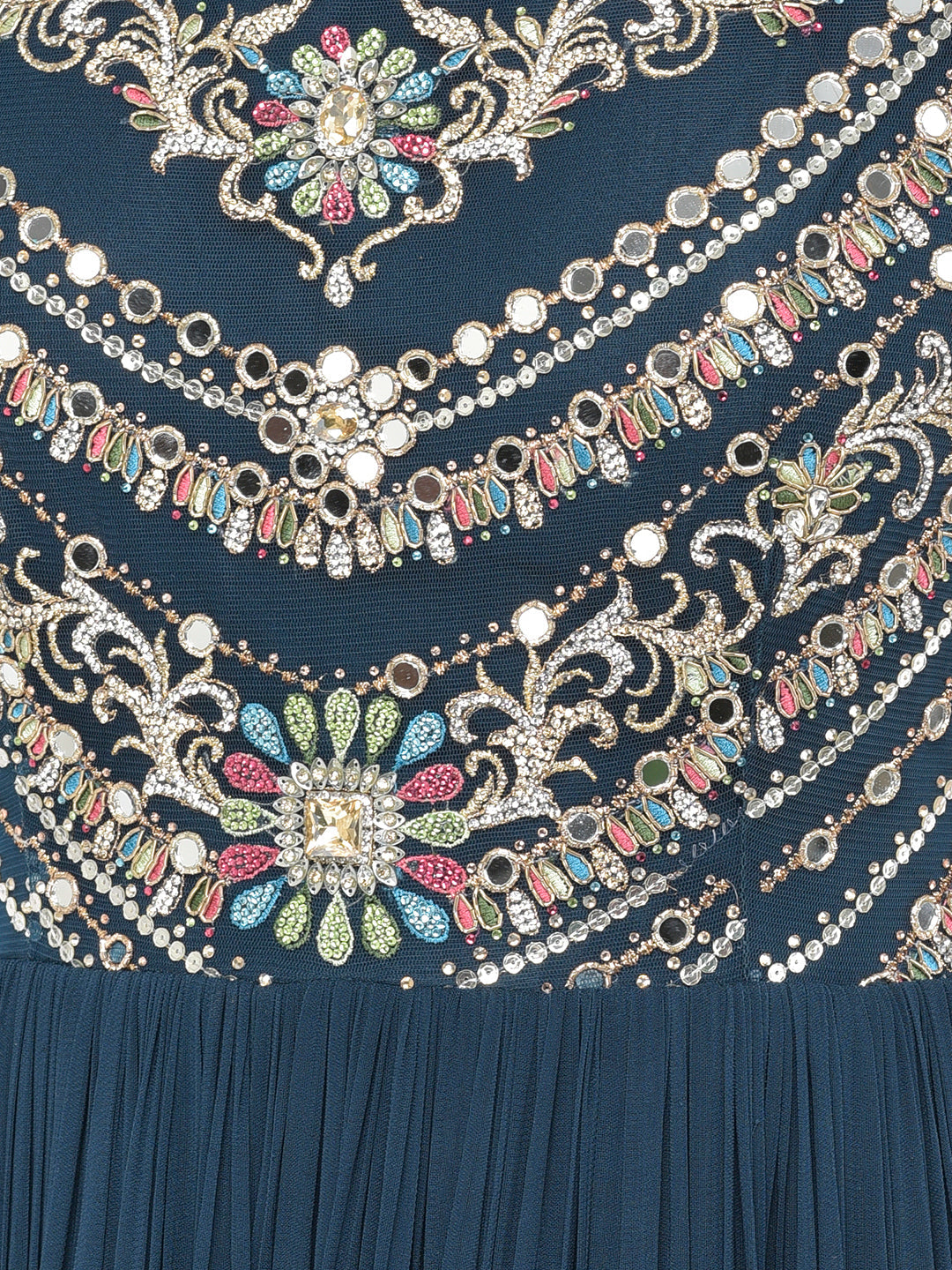 Neerus Blue georgette embellished gown with dupatta - detail view 2