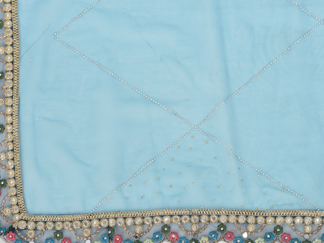Neerus Blue georgette embellished gown with dupatta - detail view 3