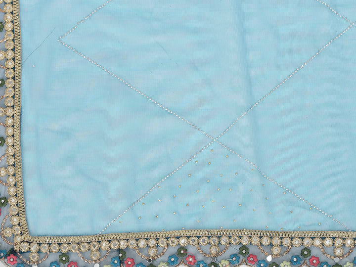 Neerus Blue georgette embellished gown with dupatta - detail view 3