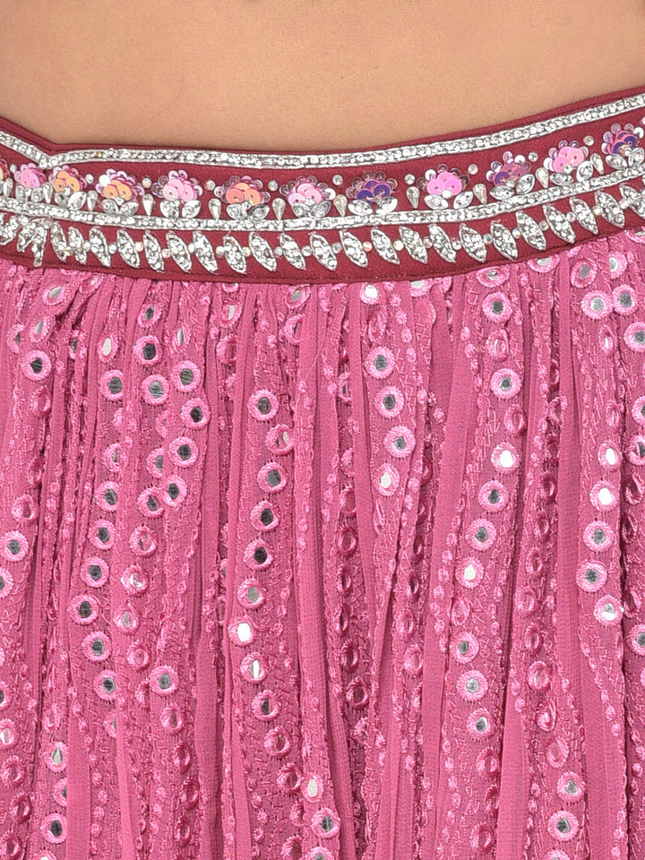 Neerus Pink georgette mirror work lehenga choli - detail view 2