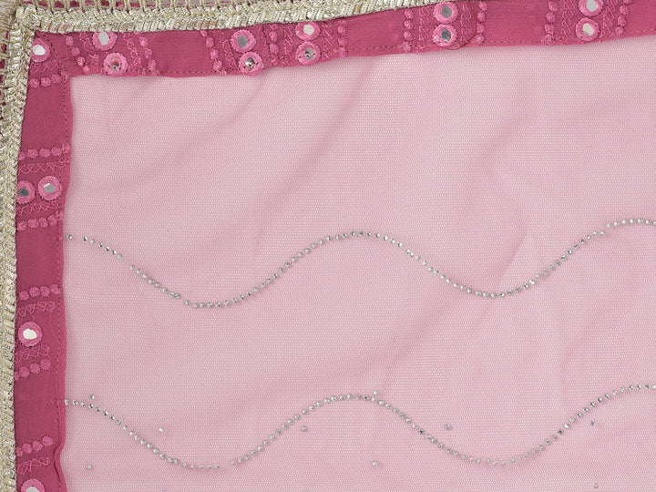 Neerus Pink georgette mirror work lehenga choli - detail view 3