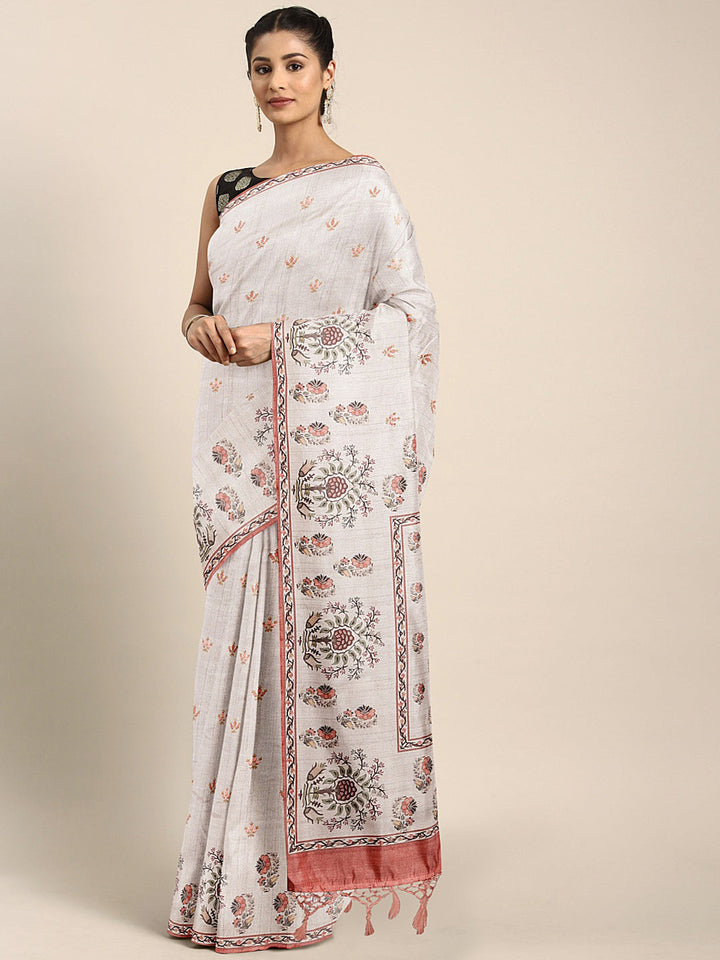 Neerus Grey georgette printed saree - front view