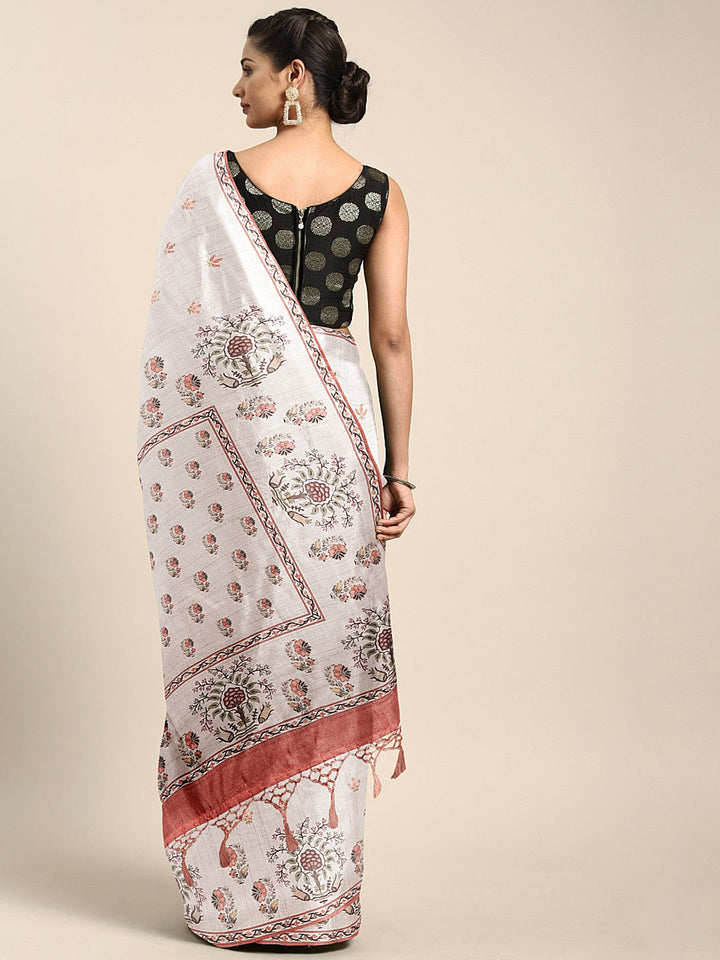 Neerus Grey georgette printed saree - back view