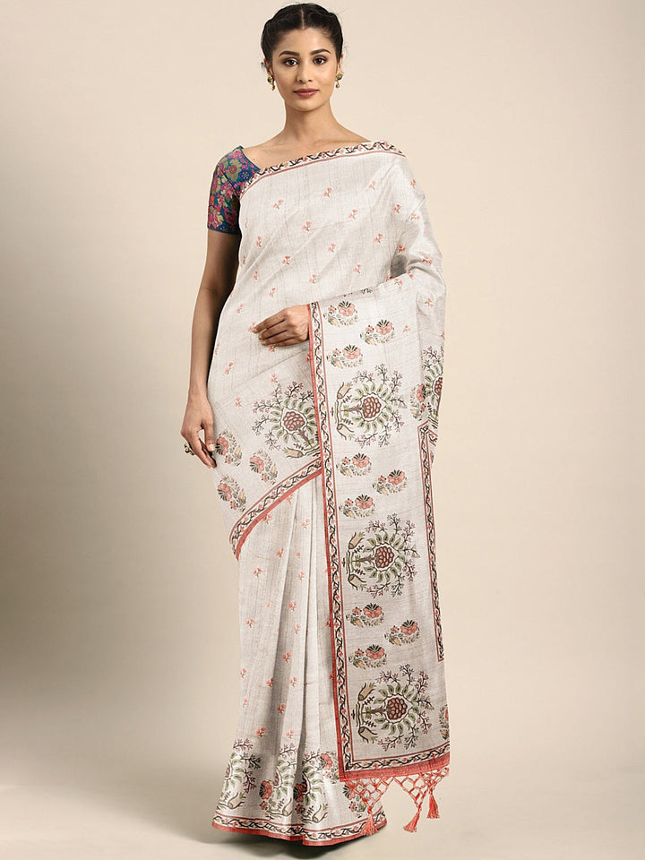Neerus Grey georgette printed saree - front view