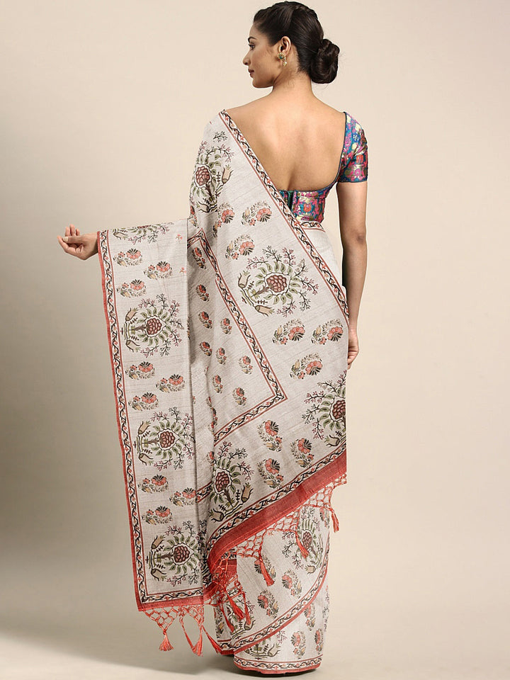 Neerus Grey georgette printed saree - back view