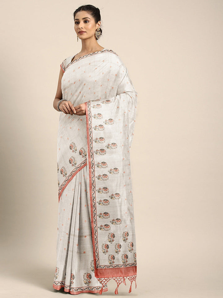 Neerus Grey georgette printed saree - front view