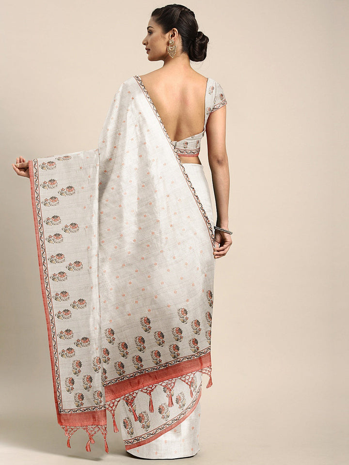 Neerus Grey georgette printed saree - back view