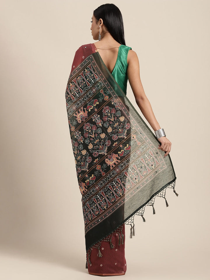 Neerus Multi silk printed saree - back view