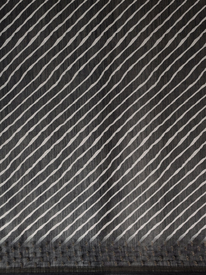 Neerus Black raw silk woven saree - side view