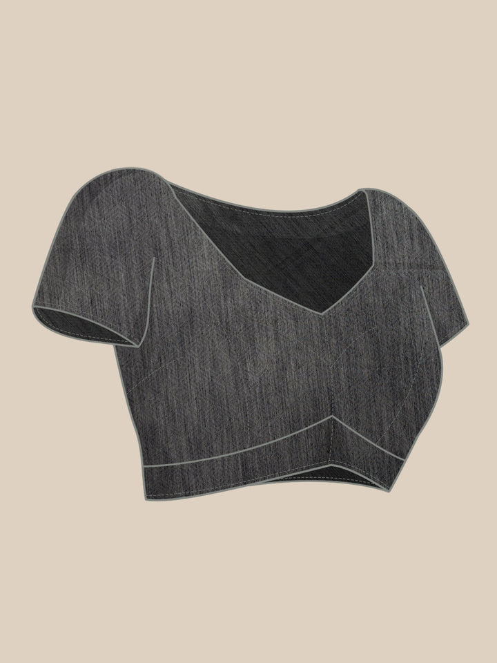 Neerus Black raw silk woven saree - detail view 2