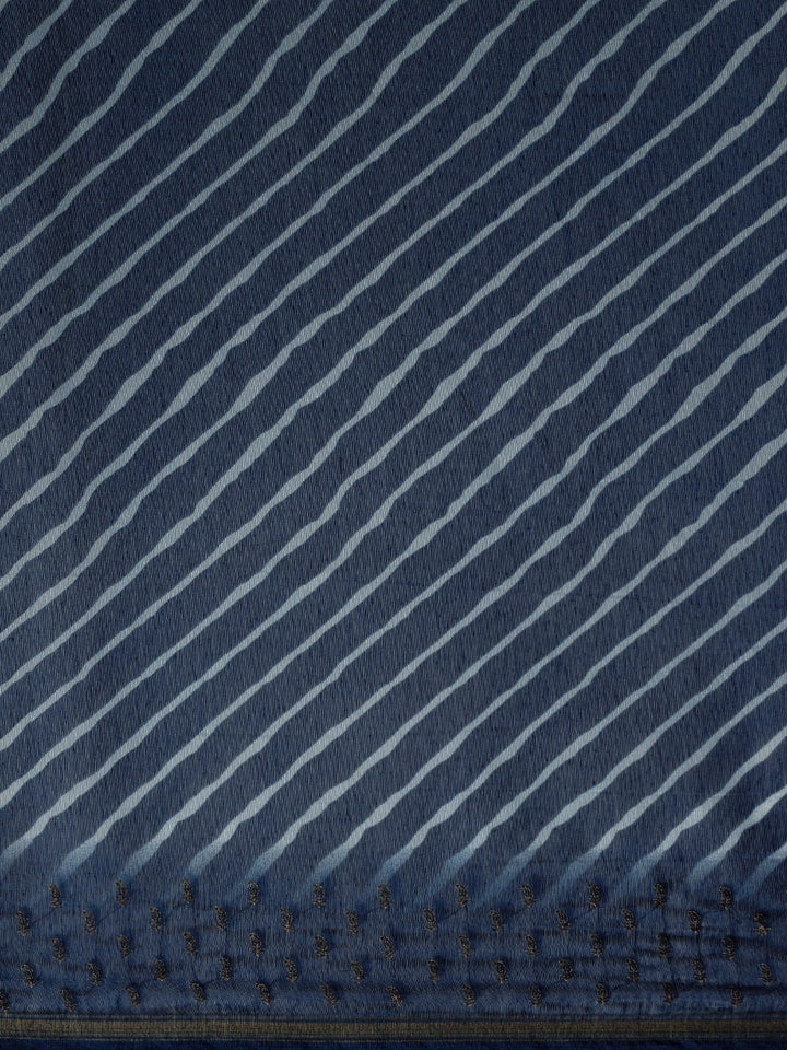 Neerus Blue raw silk woven saree - side view