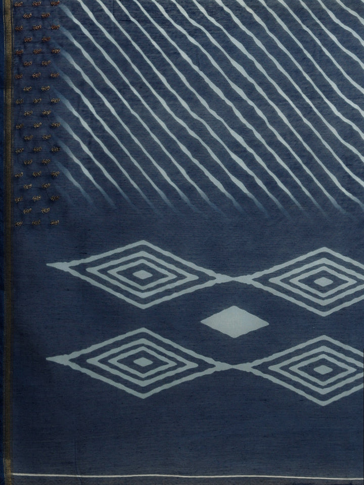 Neerus Blue raw silk woven saree - detail view 1