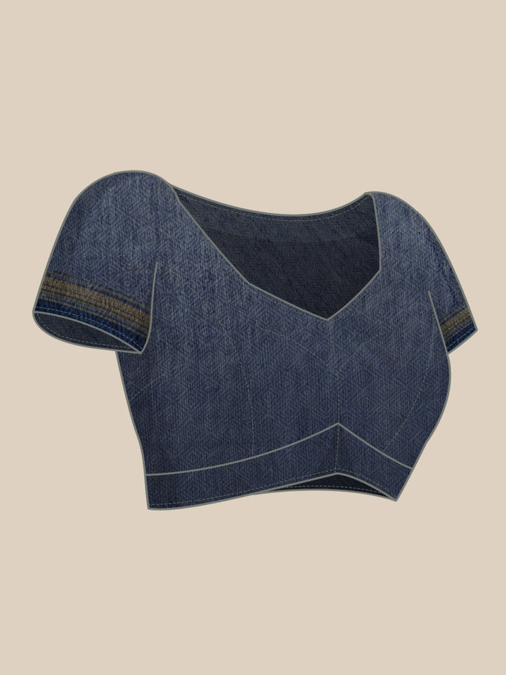 Neerus Blue raw silk woven saree - detail view 2
