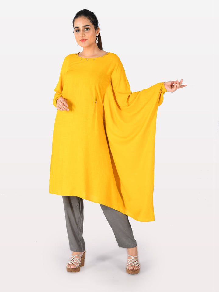 Neerus Yellow rayon straight kurta - detail view 1