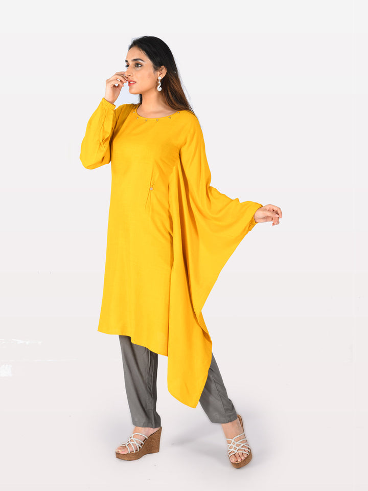Neerus Yellow rayon straight kurta - back view