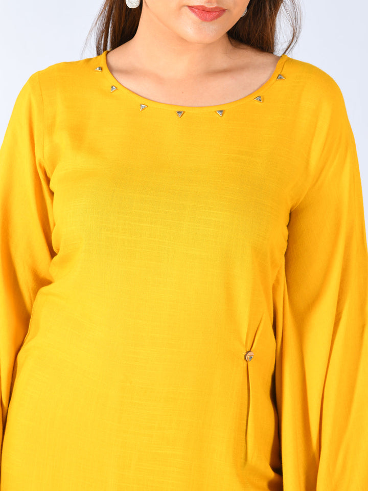 Neerus Yellow rayon straight kurta - side view