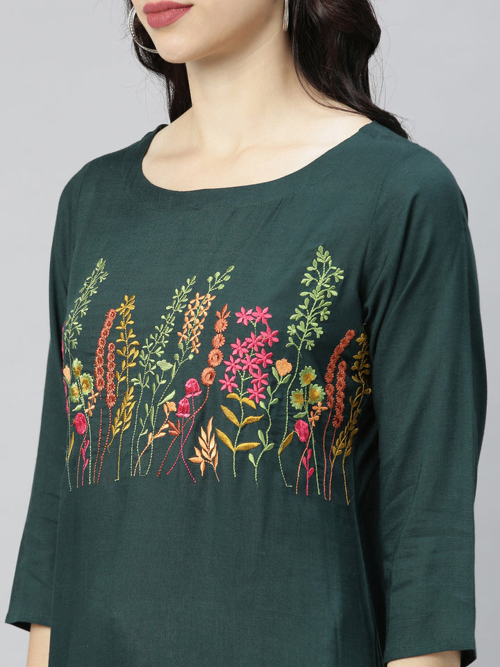 Neerus Green rayon printed kurti - back view