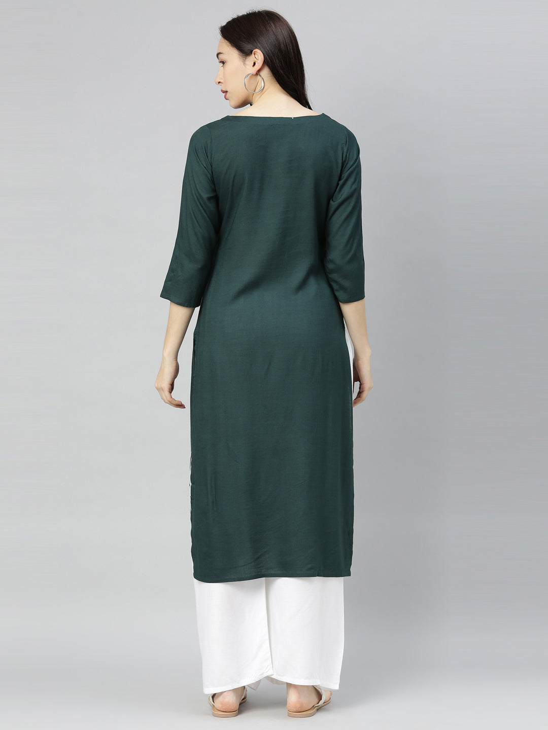 Neerus Green rayon printed kurti - detail view 3