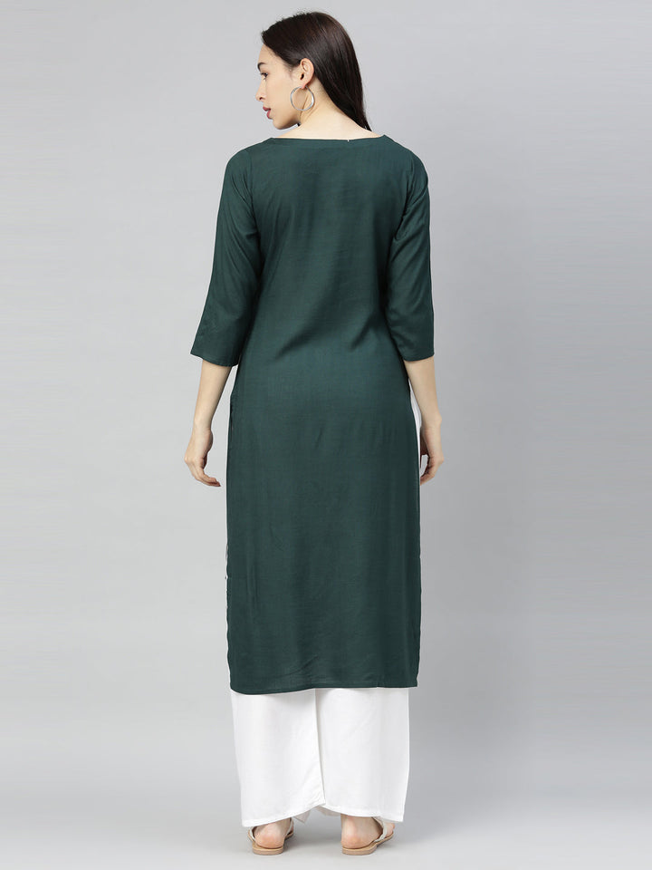 Neerus Green rayon printed kurti - detail view 3
