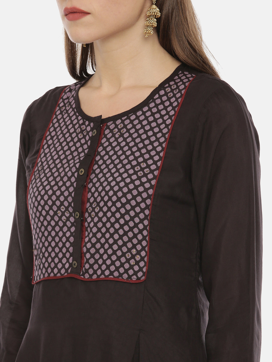 Neerus Brown cotton A-line kurta - back view