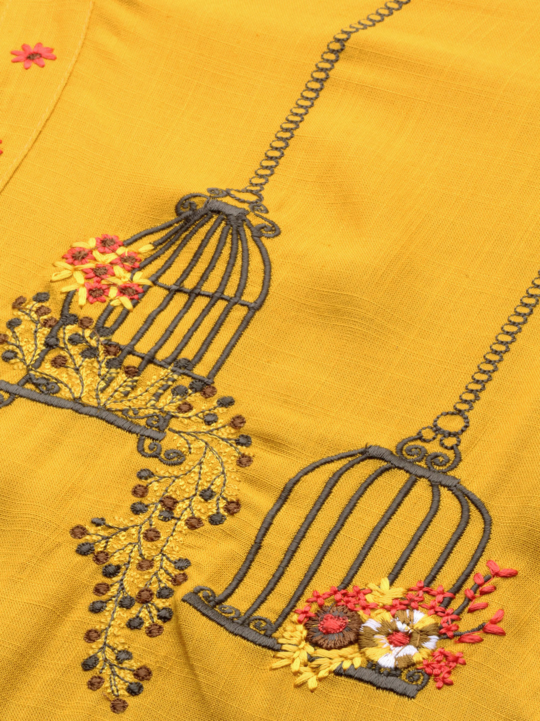 Neerus Yellow rayon embroidered straight kurta - back view