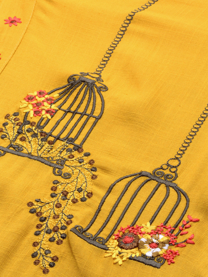 Neerus Yellow rayon embroidered straight kurta - back view