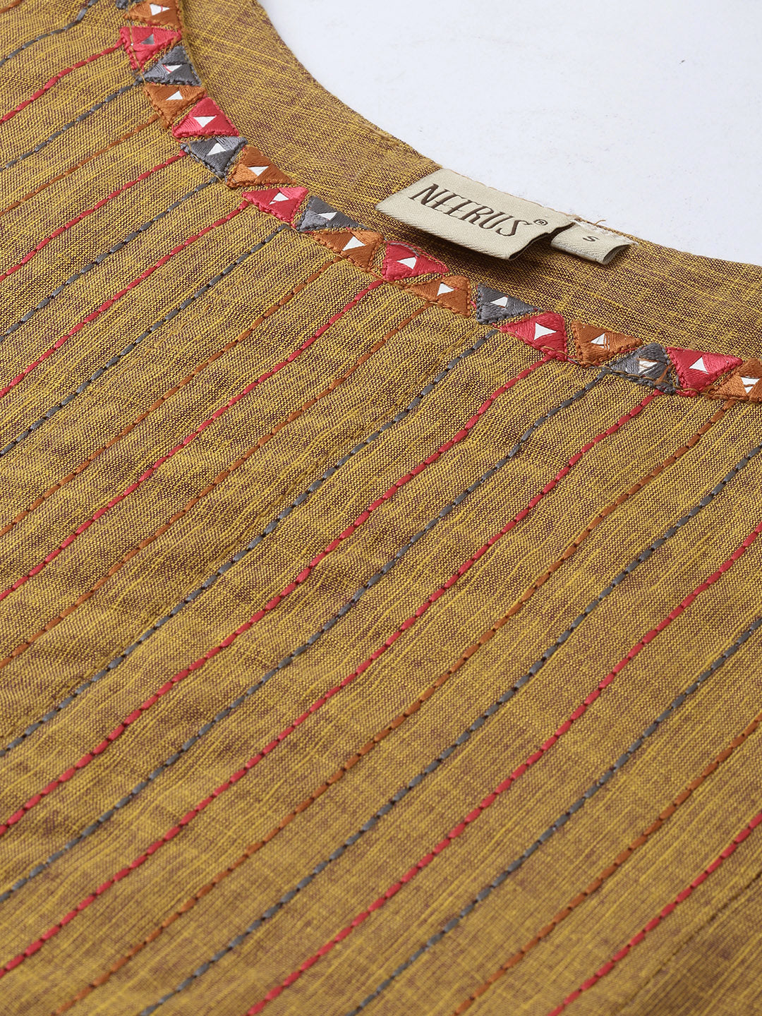 Neerus Brown rayon embroidered A-line kurta - side view