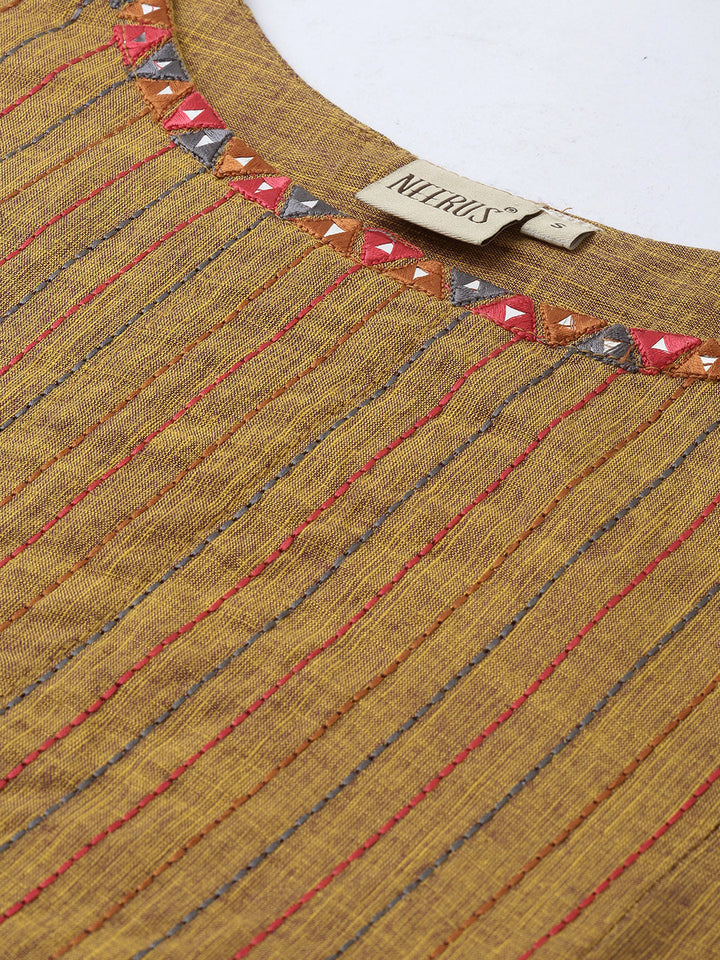 Neerus Brown rayon embroidered A-line kurta - side view